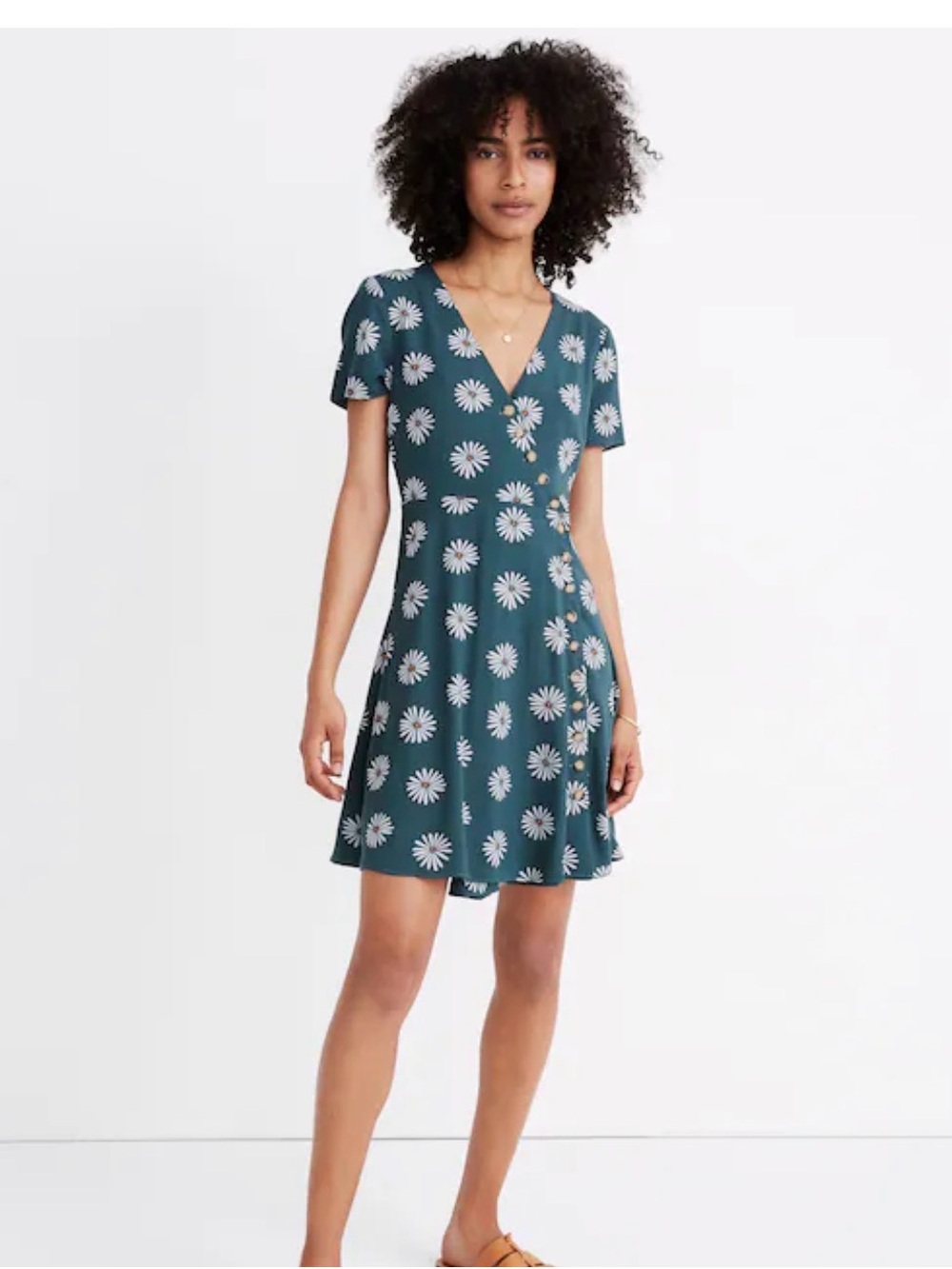 Madewell retro Green Button-Wrap Mini Dress in Daisy Daydream size 2